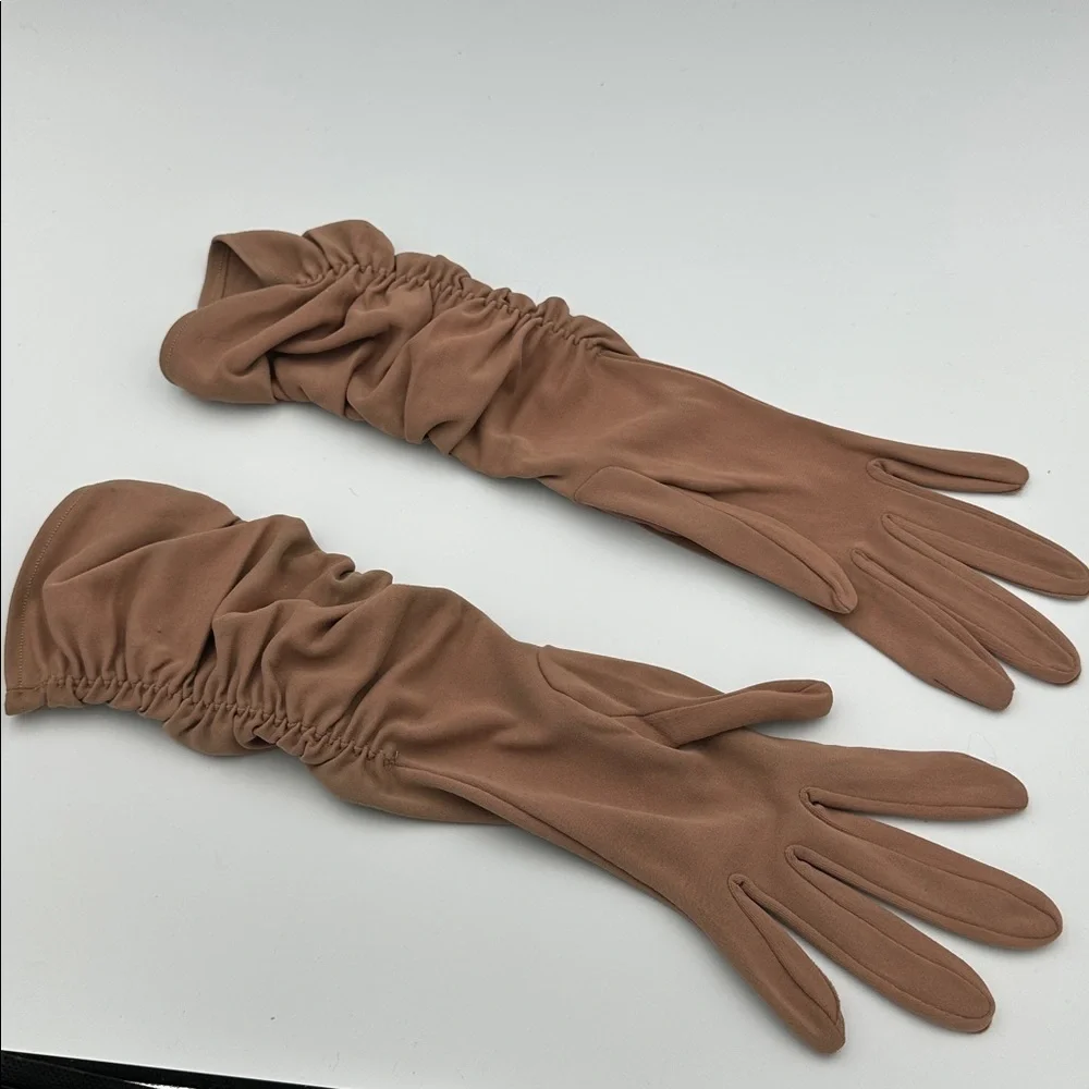 Vintage 60s Van Raalte Brown Tan Elbow Gloves One Size